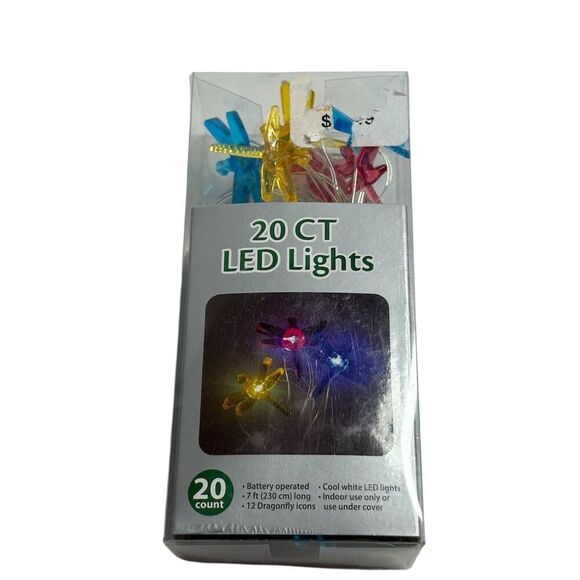 20 LED Dragonfly String Lights Multicolor Battery Operated 7ft - Picture 1 of 7